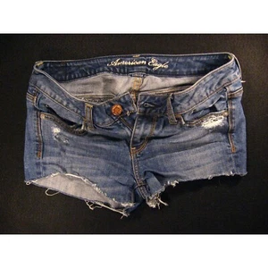 American Eagle Womans CUTOFF JEAN SHORTS Low Rise W 30 STRETCH Daisy Duke Blue D - Picture 1 of 9