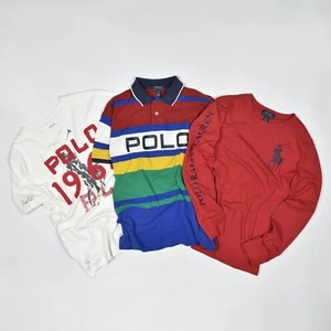 POLO Ralph Lauren L 14-16 Years Set Kids Boys T-Shirt Big Logo Long Sleeve White - Picture 1 of 14