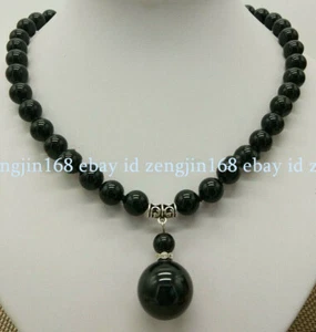 "Collar colgante natural de cuentas redondas de piedras preciosas de obsidiana negra de 8/10 mm de 18-22" - Imagen 1 de 15
