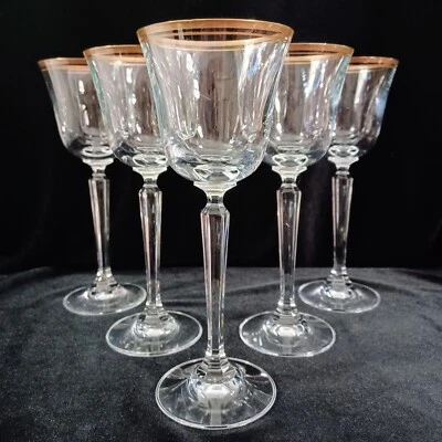 (5) Copas de vino de cristal Mikasa "WHEATON GOLD", 8-1/4” ¡USADAS EN EXCELENTE ESTADO! Foto 1 de 4