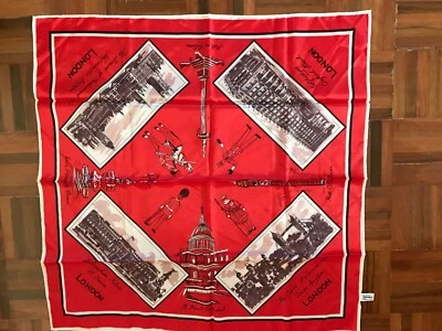 Vintage Selfridges 60s London souvenir scarf red buckingham palace tower bridge - Image 1 of 4
