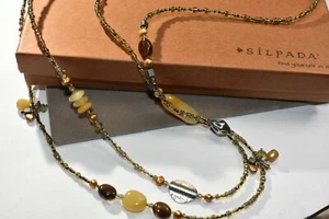 SILPADA Halskette N1928 Sterlingsilber gelb Serpentin Bronze Perle Glas 60 Zoll - Bild 1 von 11