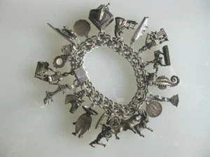Vintage Sterling Silver Bracelet 118g Travel Souvenirs Bridge Ship Buggy Matador - Picture 1 of 11