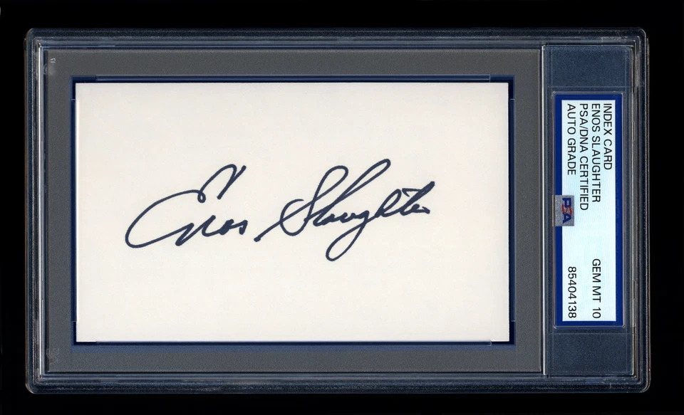 ENOS SLAUGHTER SIGNED INDEX CARD PSA/DNA AUTOGRAPHED HOF YANKEES WSC GEM MINT 10 - Image 1 of 1
