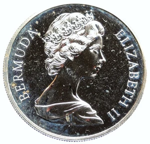 1972 BERMUDA UK Elizabeth II Prince Philip Wedding Silver 1 Dollar Coin i96775 - Picture 1 of 3