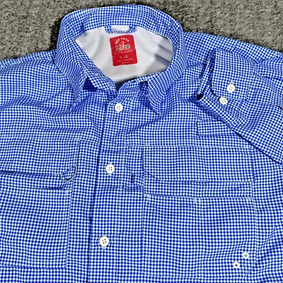 Red Hook Lure Fishing Shirt Mens Large Blue Gingham Plaid Vented Neck Sheild - Image 1 of 4