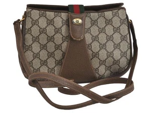 Authentic GUCCI Web Sherry Line Shoulder Bag GG PVC Leather Brown Junk 3790M - Picture 1 of 10