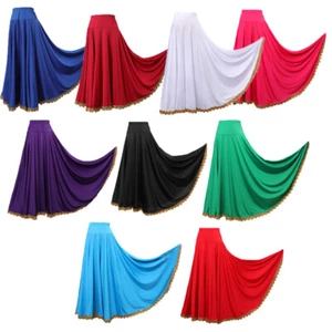 Women Dress Trim Long Skirt Rave Dancewear Stage Full Circle Elegant Waistband - Picture 1 of 52