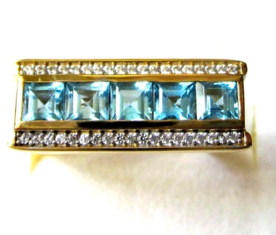 Swiss Blue Topaz Ring / size 10 / 14K Gold over 925 Sterling Silver / 2.5ct  7g - Image 1 of 4