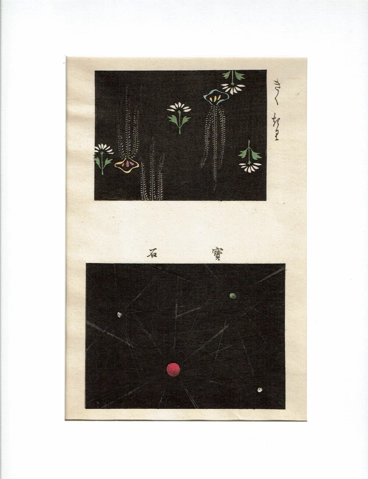 PATTERNS ON BLACK FABRIC - ORIGINAL JAPANESE FABRIC DESIGN WOODBLOCK PRINT Foto 1 de 1