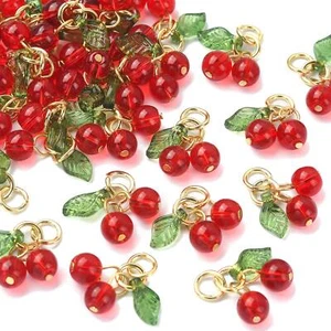30 colgantes de dijes de cereza de vidrio acrílico para suministros de fabricación de joyas hágalo usted mismo - Imagen 1 de 6