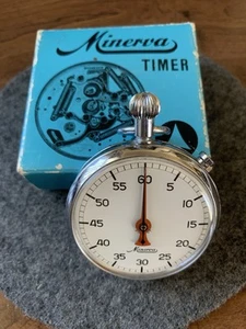VINTAGE MINERVA POCKET STOPWATCH -Inscribed CBS (60 Mins) SELF WIND SWISS. WORKS - Picture 1 of 8