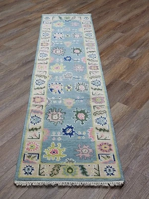 Bohemian Oushak Turkish Rug ,Oushak Turkish Hand Made Contemporary Rug, 2x8 Ft - Image 1 of 4