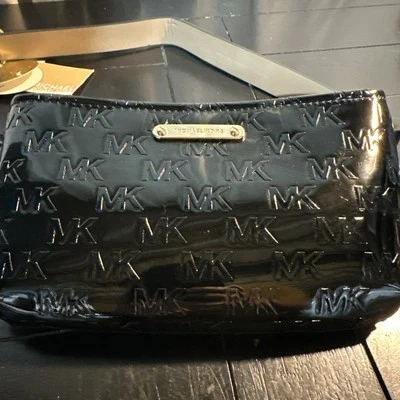NWT Michael Kors Black Patent Leather Debossed MK Logo Adjustable Belt Bag S/M - Image 1 of 4