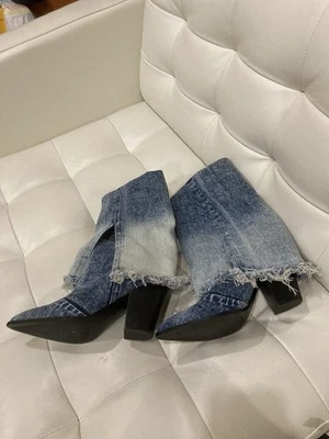 Steve Madden Livvy Denim Pointed Toe Block Heel Booties Blue Acid Wash size 10 - Image 1 of 4