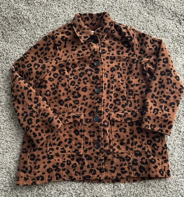 Chaqueta J Jill para mujer pequeña leopardo pana camisa con botones Foto 1 de 4