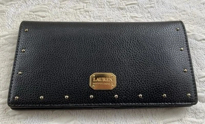 Women's Ralph Lauren Black Leather Gold Stud Credit Card Wallet - Image 1 of 4