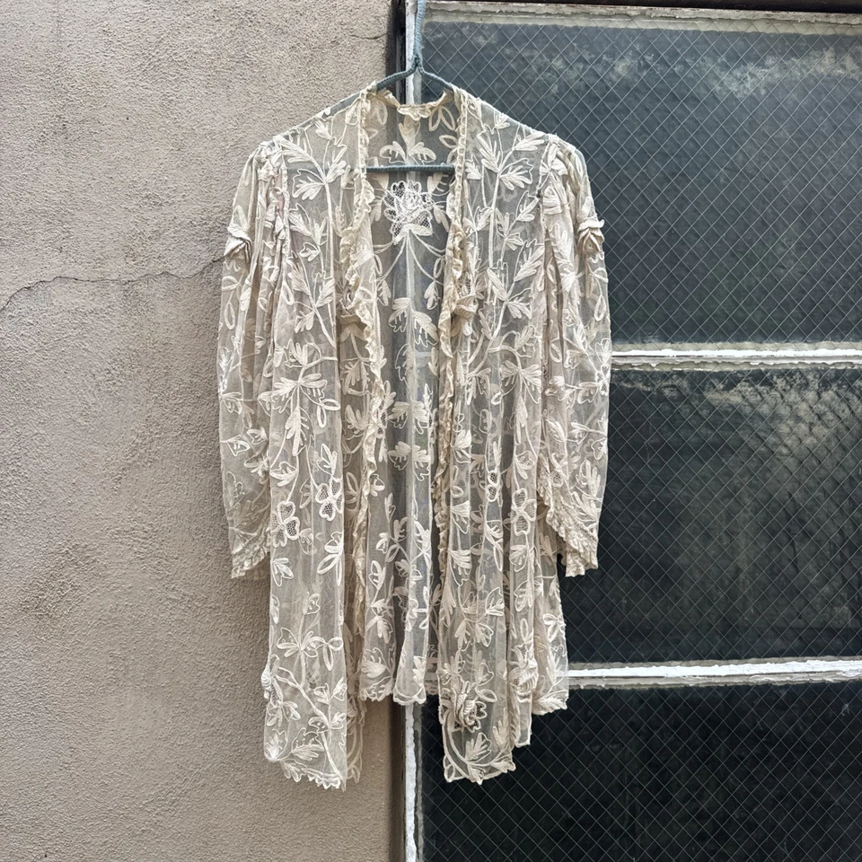 Antique Edwardian Embroidered Net Jacket 3D Roses Dress Coat 1900s Vintage - Image 1 of 4