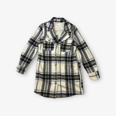 Camisa chaqueta de franela frontal con botones Tribal Jeans para mujer talla S/P negra/azul/blanca  Foto 1 de 4