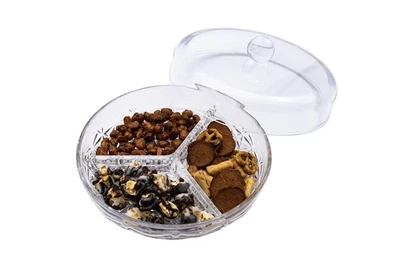 3-Section Divided Serving Dishes with Lid | Round Snack and Condiment Tray Wi... - Image 1 of 4