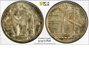 Medio dólar de plata conmemorativo Bay Bridge 1936-S graduación profesional MS66+. - Imagen 1 de 3