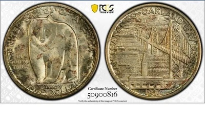 1936-S Bay Bridge Commemorative Silver Half Dollar PCGS MS66+. - Image 1 of 3