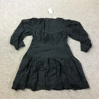 Vestido LoveShackFancy Mallory para mujer grande negro 100 % seda forrado encaje volantes Foto 1 de 4