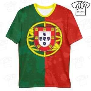 Portugal Flag Grunge Splatter T-Shirt, All Over Print Crew Neck Tee - Picture 1 of 21