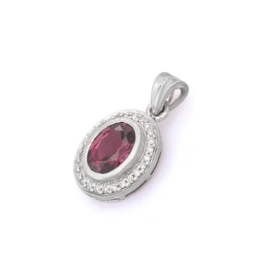 Tourmaline Pendant & Diamond 14K White Gold Minimal Design Anniversary Gift - Image 1 of 4