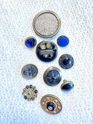 Antique Glass in Metal Buttons Med Sm B196 - Image 1 of 4