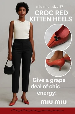 Tacones de gatito Miu Miu UK4 rojo cocodrilo en relieve en punta hechos en Italia tacón + puntada Foto 1 de 4