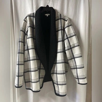 Chaqueta Sonoma para mujer 1X a cuadros frontal abierto - blanco y negro Foto 1 de 4