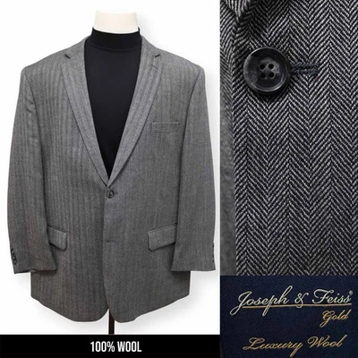 JOSEPH & FEISS GOLD mens gray HERRINGBONE sport coat suit jacket blazer 52 R - Image 1 of 4