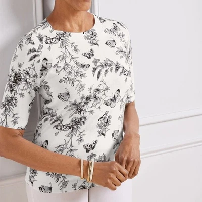 Talbots Elbow Sleeve Pullover Butterfly Toile Novelty Print Cottagecore 1X - Image 1 of 4