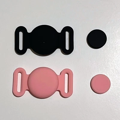 Silicone Airtag Holder 2-Pack For Dog/Cat Collar Black/Pink - Image 1 of 4