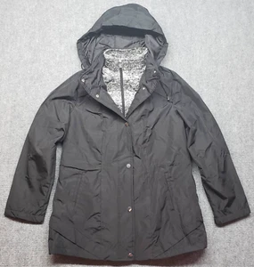 Liz Claiborne Raincoat Womens S Black Full Zip Pockets Detachable Hood New - Picture 1 of 10