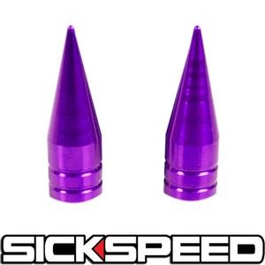 2PC PURPLE LONG SPIKED VALVE STEM CAPS METAL THREAD KIT/SET FOR WHEEL/TIRES M8 - Picture 1 of 1
