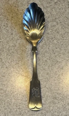 Vintage Brazil Silver Spoon Fiddle Tipped with Shell Design - Sugar Spoon 5 3/4" - Image 1 of 4