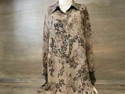 Norton McNaughton 女式纽扣衬衫,尺寸 1X SHEER 棕色 PAISLEY 3/4 SLV — 第 1/4 张图片