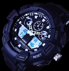 Orologio da polso da uomo analogico digitale Akzent illuminazione numerici blu bianco nero