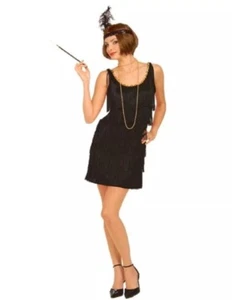 Rugiente Años 20 Flapper Forum Novedades De Lujo Para Mujer Negro con Flecos Vestido con Aletas - Imagen 1 de 2