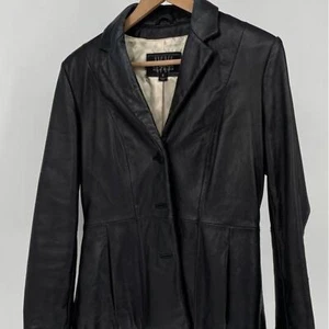 Wilsons Leather Black Women's 100% Genuine Leather Blazer Gold Lining - Small - Picture 1 of 9