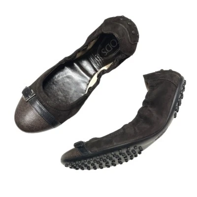 Tod’s Mujer’s Scrunch Ballet Plano Talla 38.5 Marrón Gamuza Foto 1 de 4