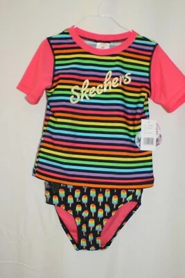 Terno de banho Skechers surf meninas 2 peças sorvete tamanho 6 cores rosa arco-íris ~novo com etiquetas - Imagem 1 de 4