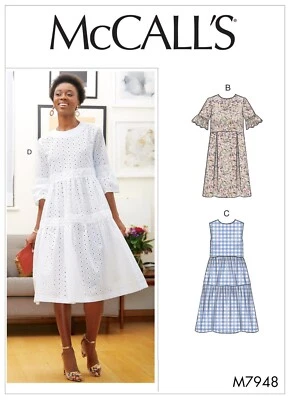 MCCALLS SEWING PATTERN 7948 MISSES 6-14 EASY DRESS W/ TIERED OR PLEATED SKIRT - image 1 of 4