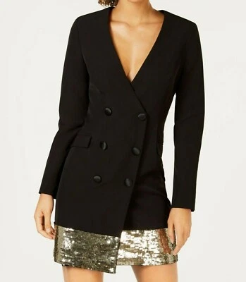 Nwt Laundry by Shelli Segal Sz2 Pailleté Ourlet Blazer Robes Noir/Or - Photo 1/4
