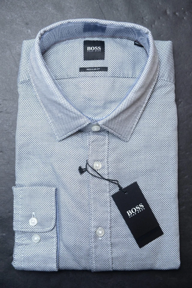 HUGO BOSS Hombre Lukas Corte Normal Azul Oscuro Lunares Informal Deporte Algodón - Imagen 1 de 4