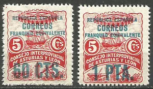 ESPAÑA 1937 1938 MNH Guerra Civil Asturias León Barco 5ct Overp 1936 1939 1929 - Imagen 1 de 1