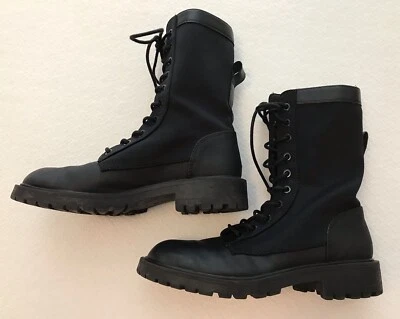 Zara Combat Boots Grunge Goth Women US 7.5 Black Chunky Lug Sole Mid Calf Lace - Image 1 of 4