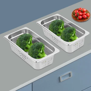 2 PCS 1/3 Size Perforated Steam Table Food Pan 4" Deep Hotel Pan Stainless Steel - Picture 1 of 19